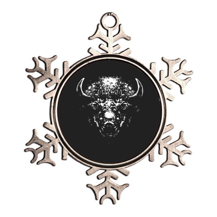 Retro Buffalo Silhouette Bison Wild Animal Metallic Star Ornament