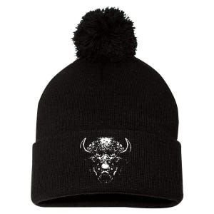 Retro Buffalo Silhouette Bison Wild Animal Pom Pom 12in Knit Beanie