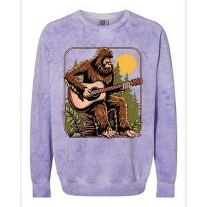 Retro Bigfoot Sasquatch Playing Acoustic Guitar Guitarist Colorblast Crewneck Sweatshirt