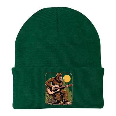 Retro Bigfoot Sasquatch Playing Acoustic Guitar Guitarist Knit Cap Winter Beanie