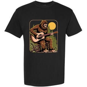 Retro Bigfoot Sasquatch Playing Acoustic Guitar Guitarist Garment-Dyed Heavyweight T-Shirt