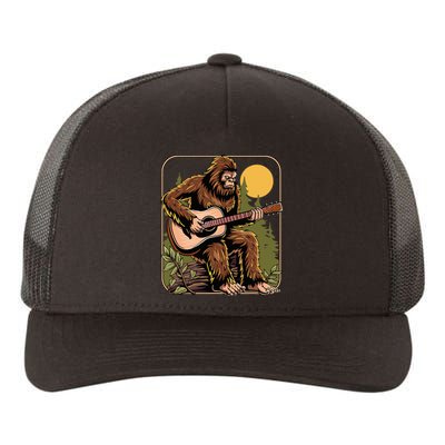 Retro Bigfoot Sasquatch Playing Acoustic Guitar Guitarist Yupoong Adult 5-Panel Trucker Hat