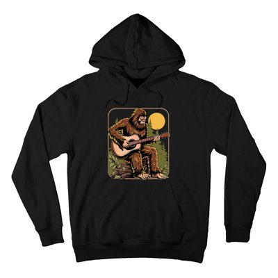 Retro Bigfoot Sasquatch Playing Acoustic Guitar Guitarist Hoodie