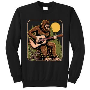 Retro Bigfoot Sasquatch Playing Acoustic Guitar Guitarist Sweatshirt