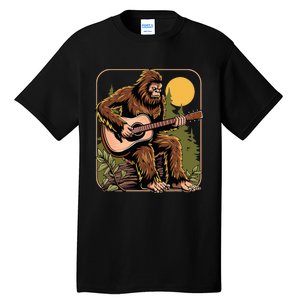 Retro Bigfoot Sasquatch Playing Acoustic Guitar Guitarist Tall T-Shirt