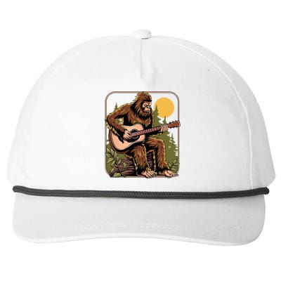 Retro Bigfoot Sasquatch Playing Acoustic Guitar Guitarist Snapback Five-Panel Rope Hat