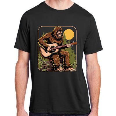 Retro Bigfoot Sasquatch Playing Acoustic Guitar Guitarist Adult ChromaSoft Performance T-Shirt