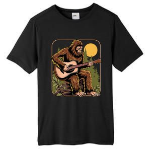 Retro Bigfoot Sasquatch Playing Acoustic Guitar Guitarist Tall Fusion ChromaSoft Performance T-Shirt