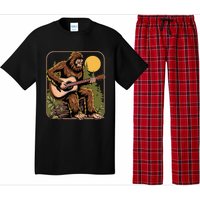 Retro Bigfoot Sasquatch Playing Acoustic Guitar Guitarist Pajama Set