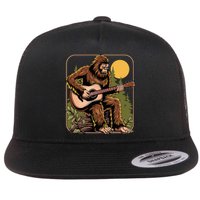 Retro Bigfoot Sasquatch Playing Acoustic Guitar Guitarist Flat Bill Trucker Hat