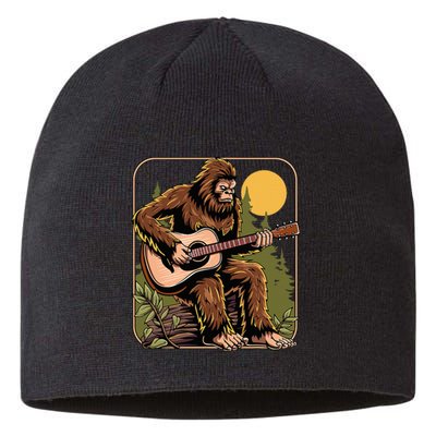 Retro Bigfoot Sasquatch Playing Acoustic Guitar Guitarist Sustainable Beanie