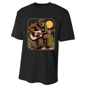 Retro Bigfoot Sasquatch Playing Acoustic Guitar Guitarist Performance Sprint T-Shirt