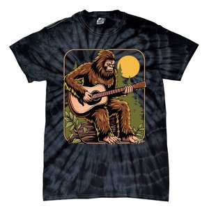 Retro Bigfoot Sasquatch Playing Acoustic Guitar Guitarist Tie-Dye T-Shirt