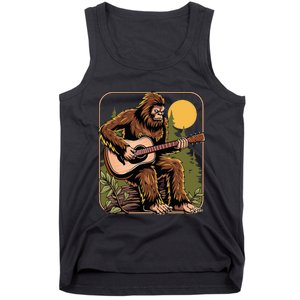 Retro Bigfoot Sasquatch Playing Acoustic Guitar Guitarist Tank Top