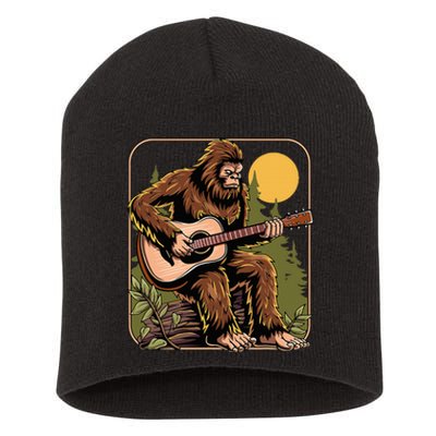 Retro Bigfoot Sasquatch Playing Acoustic Guitar Guitarist Short Acrylic Beanie