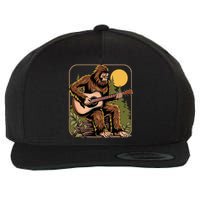 Retro Bigfoot Sasquatch Playing Acoustic Guitar Guitarist Wool Snapback Cap