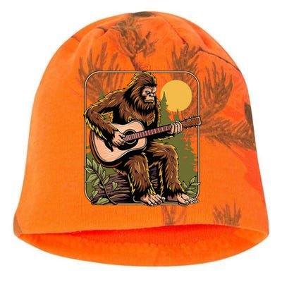 Retro Bigfoot Sasquatch Playing Acoustic Guitar Guitarist Kati - Camo Knit Beanie