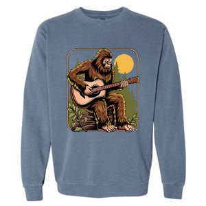 Retro Bigfoot Sasquatch Playing Acoustic Guitar Guitarist Garment-Dyed Sweatshirt