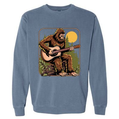 Retro Bigfoot Sasquatch Playing Acoustic Guitar Guitarist Garment-Dyed Sweatshirt