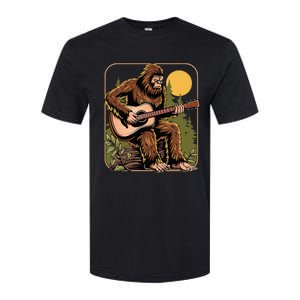 Retro Bigfoot Sasquatch Playing Acoustic Guitar Guitarist Softstyle CVC T-Shirt