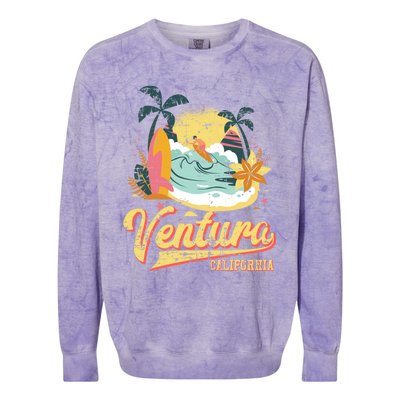 Retro Beach Surf Wave Ventura California Colorblast Crewneck Sweatshirt