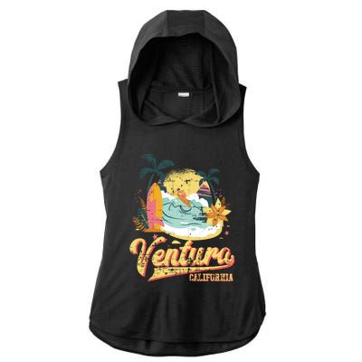 Retro Beach Surf Wave Ventura California Ladies PosiCharge Tri-Blend Wicking Draft Hoodie Tank