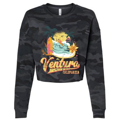 Retro Beach Surf Wave Ventura California Cropped Pullover Crew