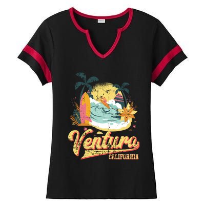 Retro Beach Surf Wave Ventura California Ladies Halftime Notch Neck Tee