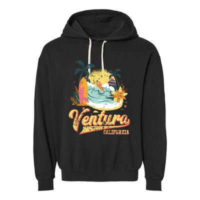 Retro Beach Surf Wave Ventura California Garment-Dyed Fleece Hoodie