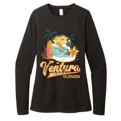 Retro Beach Surf Wave Ventura California Womens CVC Long Sleeve Shirt