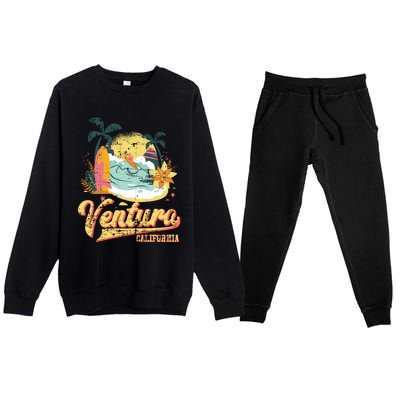 Retro Beach Surf Wave Ventura California Premium Crewneck Sweatsuit Set