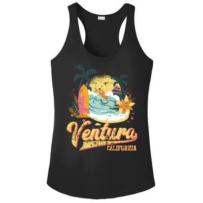 Retro Beach Surf Wave Ventura California Ladies PosiCharge Competitor Racerback Tank