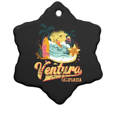 Retro Beach Surf Wave Ventura California Ceramic Star Ornament