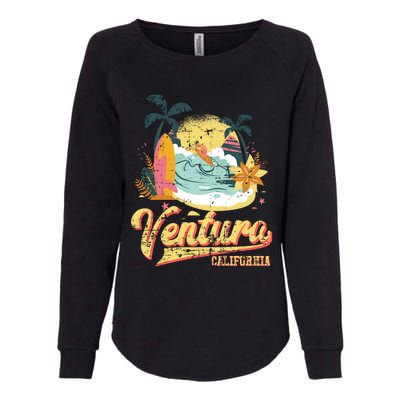 Retro Beach Surf Wave Ventura California Womens California Wash Sweatshirt