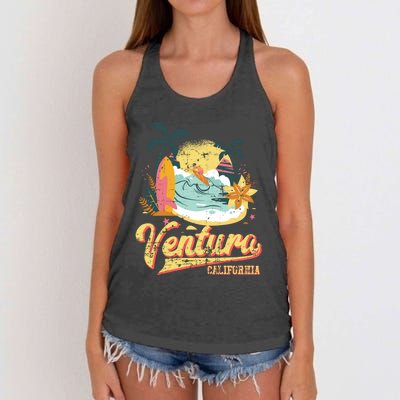 Retro Beach Surf Wave Ventura California Women's Knotted Racerback Tank