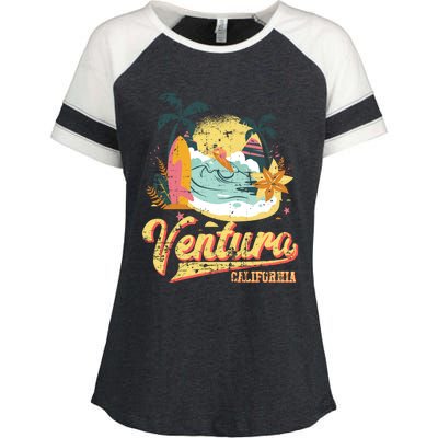 Retro Beach Surf Wave Ventura California Enza Ladies Jersey Colorblock Tee