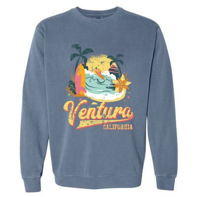 Retro Beach Surf Wave Ventura California Garment-Dyed Sweatshirt