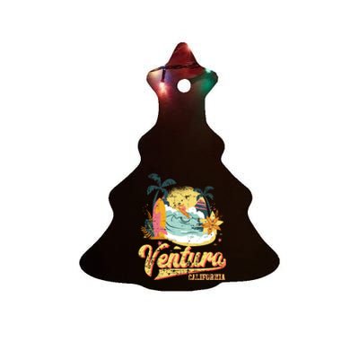 Retro Beach Surf Wave Ventura California Ceramic Tree Ornament