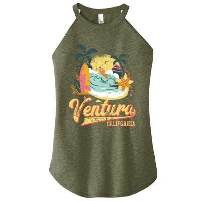 Retro Beach Surf Wave Ventura California Women's Perfect Tri Rocker Tank