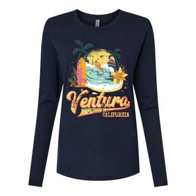 Retro Beach Surf Wave Ventura California Womens Cotton Relaxed Long Sleeve T-Shirt