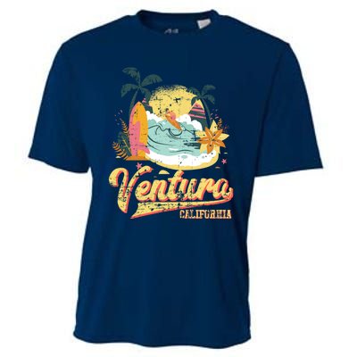 Retro Beach Surf Wave Ventura California Cooling Performance Crew T-Shirt