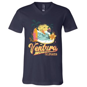 Retro Beach Surf Wave Ventura California V-Neck T-Shirt