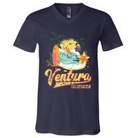 Retro Beach Surf Wave Ventura California V-Neck T-Shirt