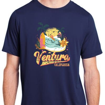 Retro Beach Surf Wave Ventura California Adult ChromaSoft Performance T-Shirt