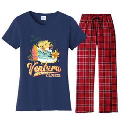 Retro Beach Surf Wave Ventura California Women's Flannel Pajama Set