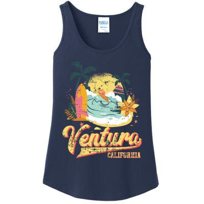 Retro Beach Surf Wave Ventura California Ladies Essential Tank