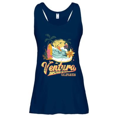 Retro Beach Surf Wave Ventura California Ladies Essential Flowy Tank