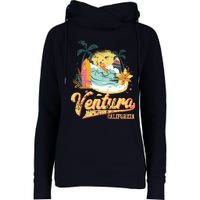 Retro Beach Surf Wave Ventura California Womens Funnel Neck Pullover Hood