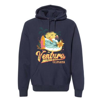 Retro Beach Surf Wave Ventura California Premium Hoodie