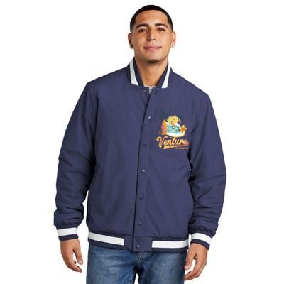 Retro Beach Surf Wave Ventura California Insulated Varsity Jacket